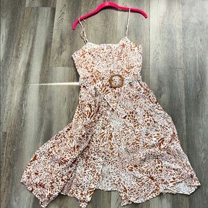 Jealous Tomato Medium ANIMAL PRINT BELTED WOVEN SLEEVELESS MIDI DRESS